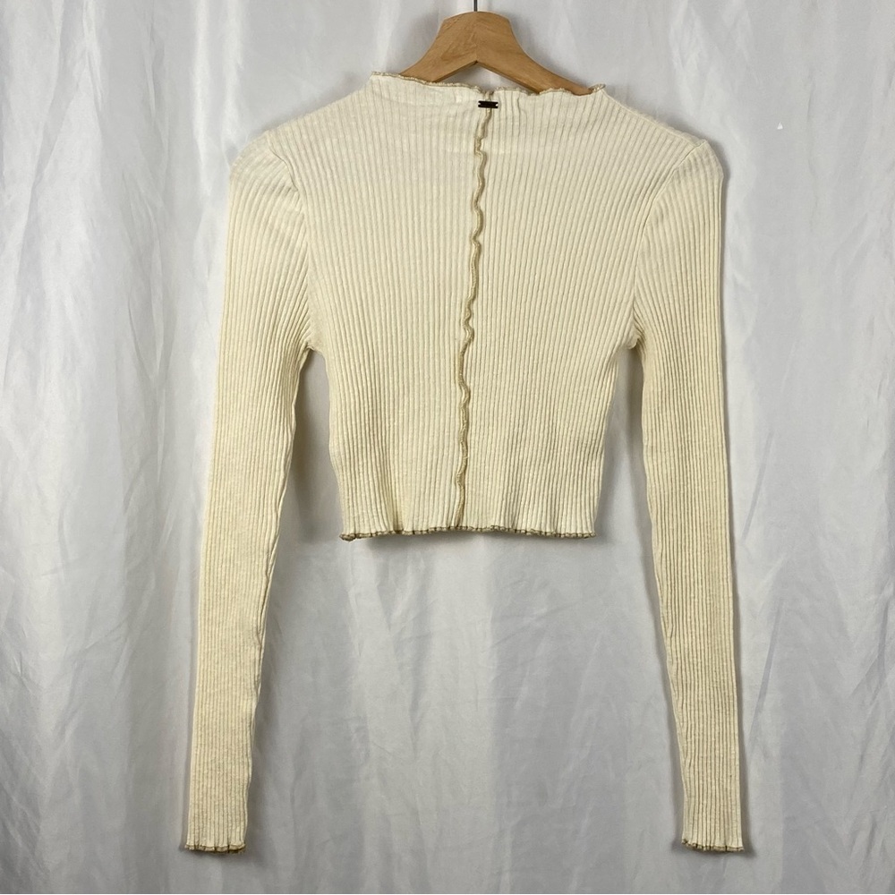 O’Neill Cream Ribbed Y2K Long Sleeve Cropped Top Size Small - Picture 12 of 16